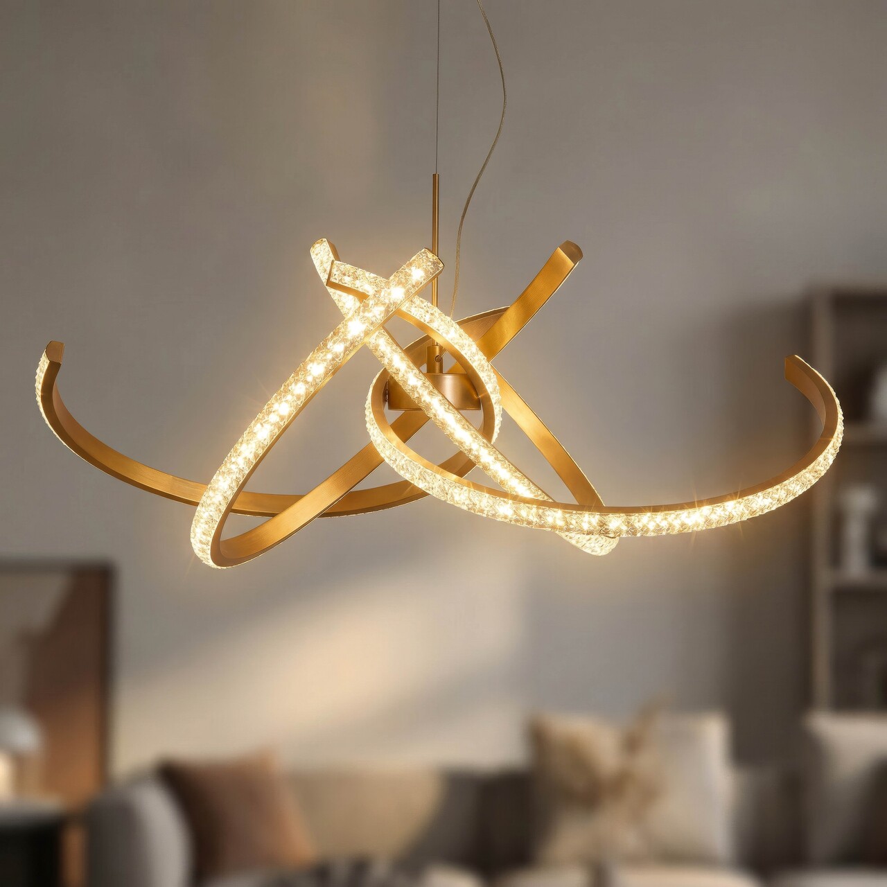 Candelabru, Mauro Ferretti, Celtic, banda LED integrata, 65W, 3000K / 4000K / 6000K, 62x120 cm, aluminiu/fier, auriu/alb - imagine 7